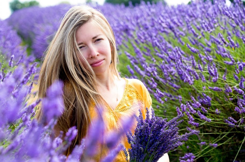 Liliya among the beautiful blooming lavender fields